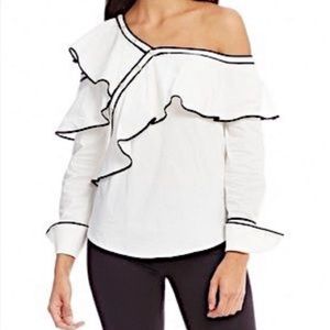 Gianni Bini Ruffled Black & White Off the Shoulder Blouse - size XS